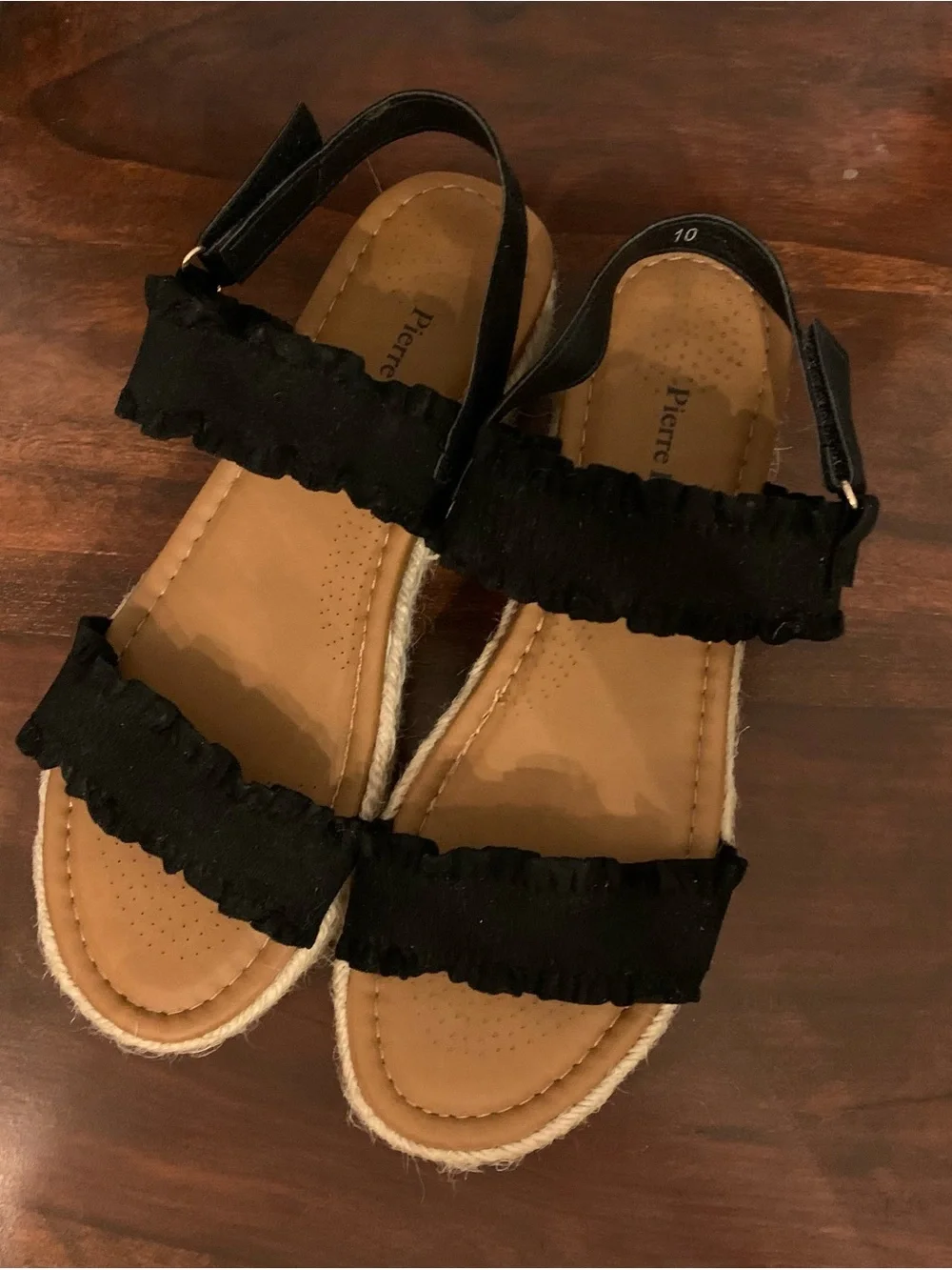 Pierre Dumas Black Ruffled Espadrille Platform Sandals